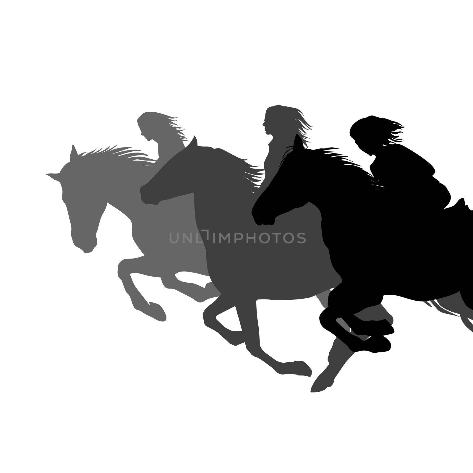 Three women galloping horses in a race riding by hibrida13