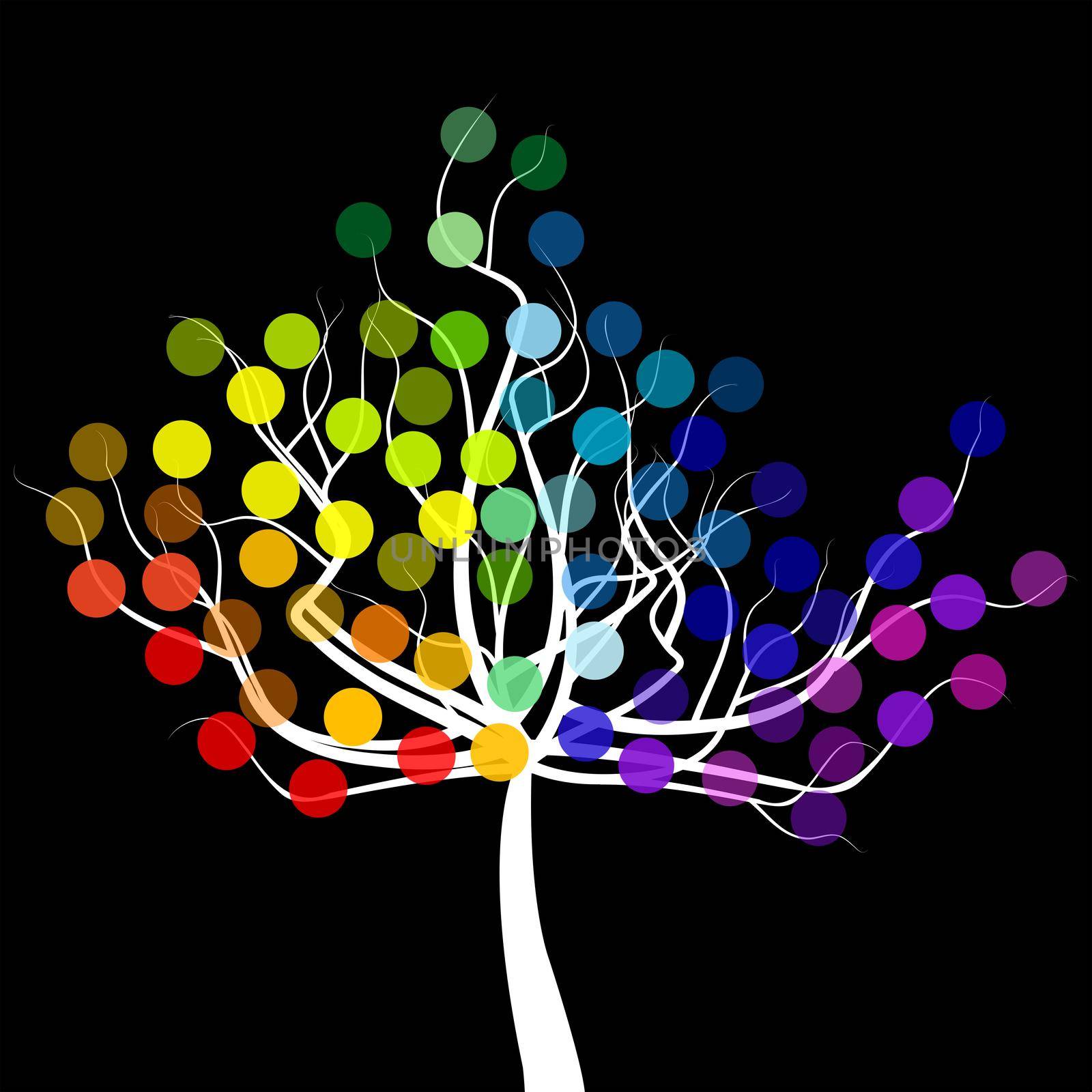 Abstract tree with rainbow colorful round fruits
