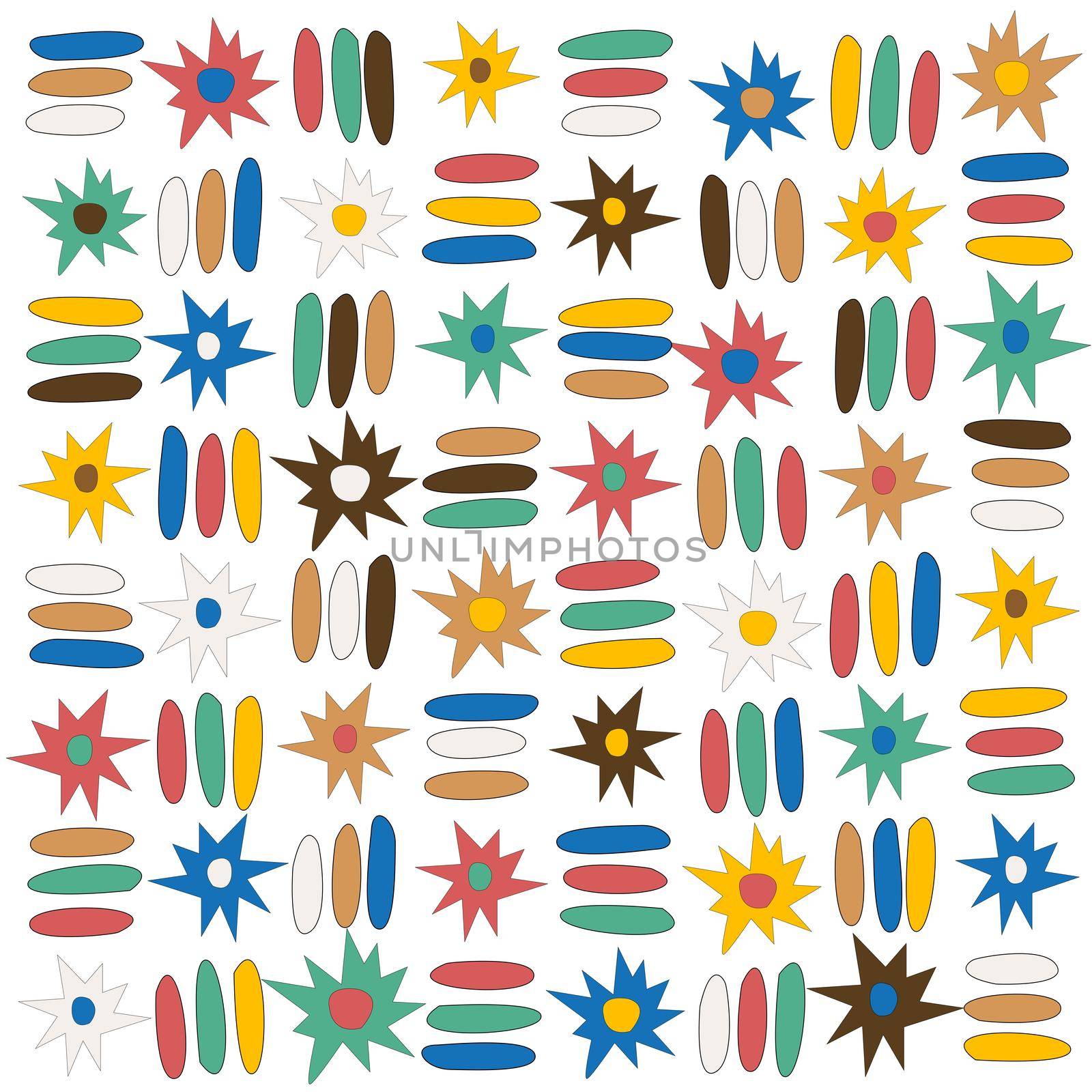 Doodle stars and stripes colorful lines seamless pattern