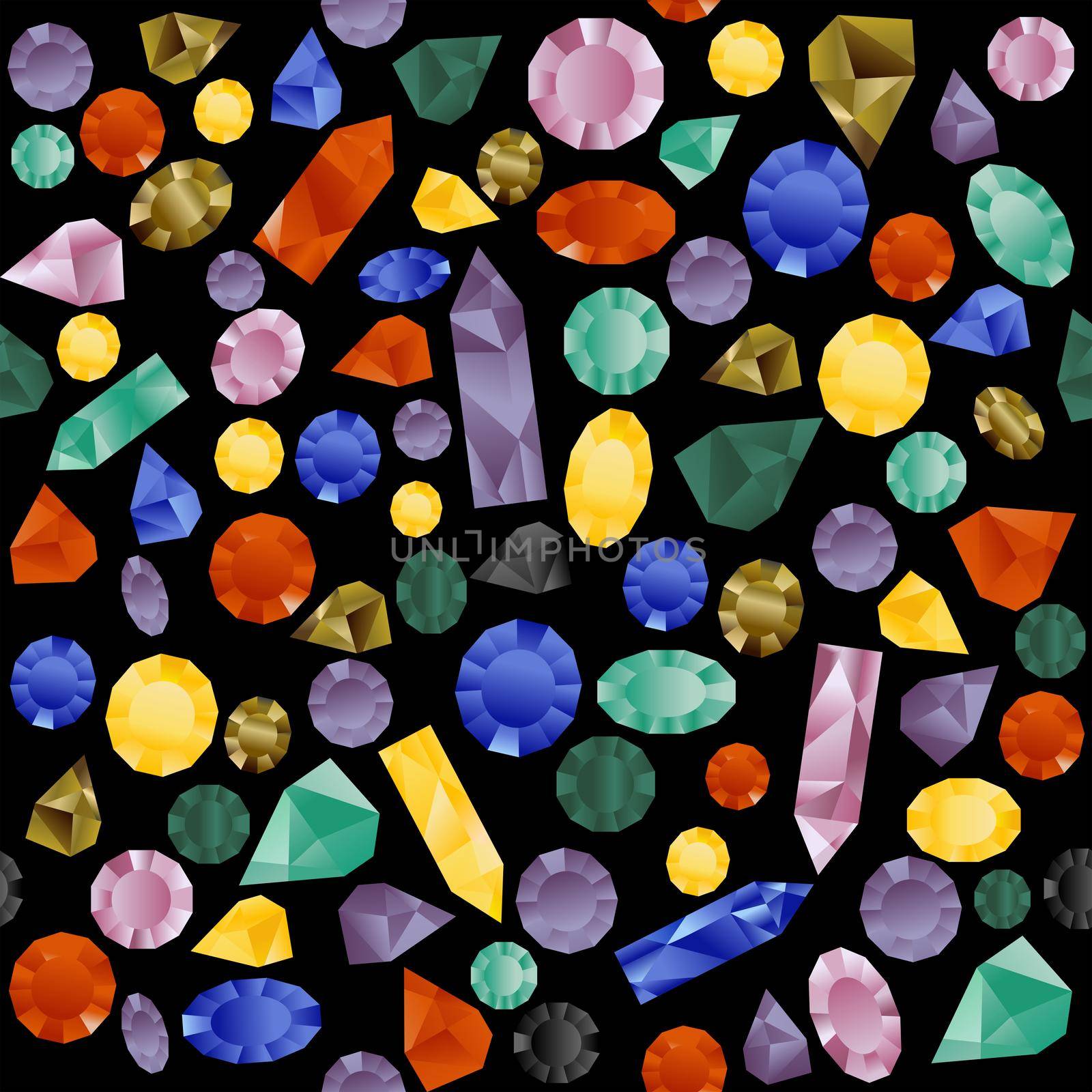 Colorful seamless pattern with gemstones on black background by hibrida13