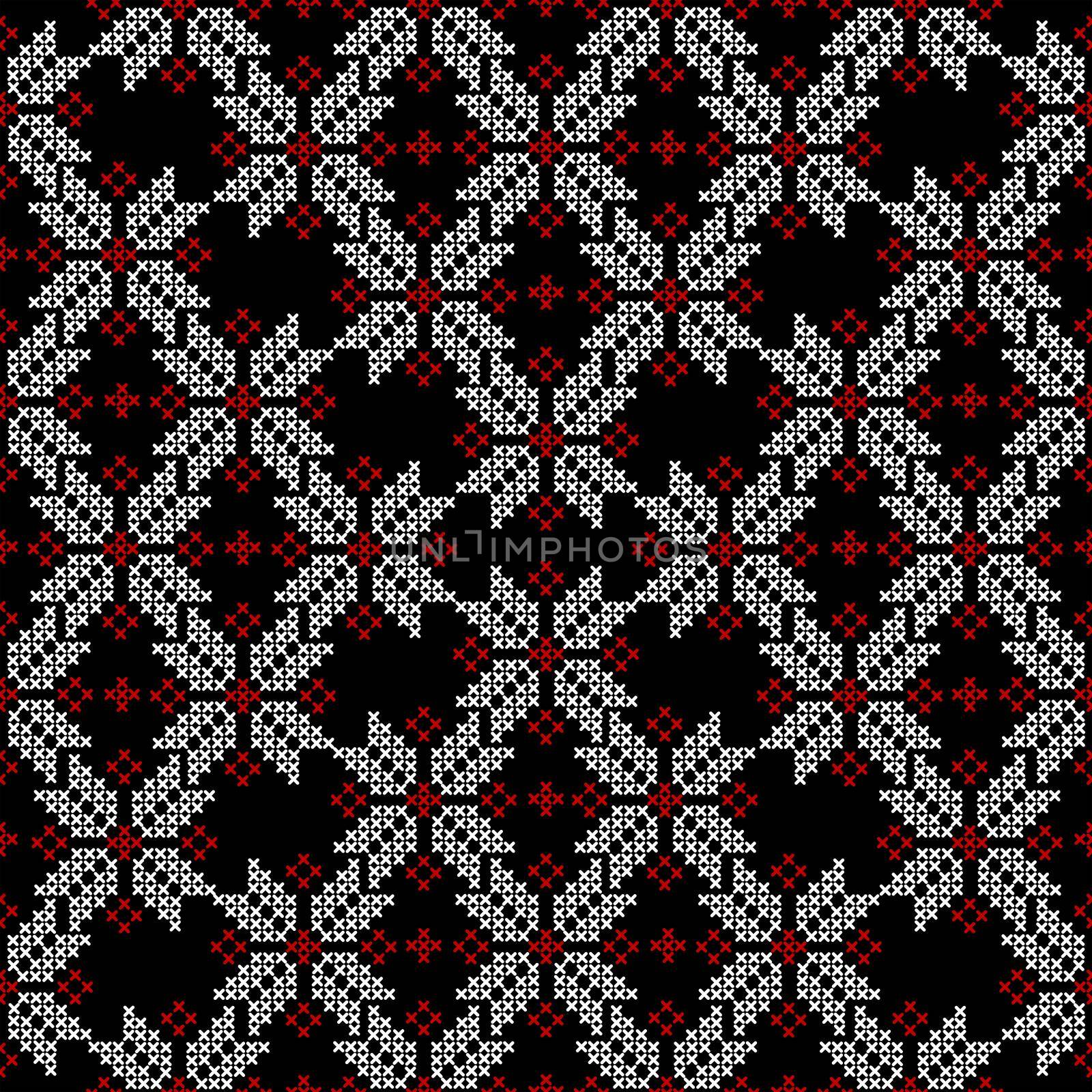 Embroidered cross-stitch seamless pattern with ethnic motifs