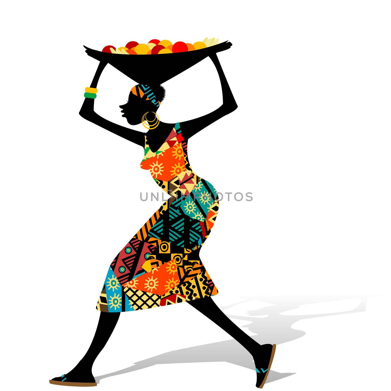 African woman carrying a basket of fruit