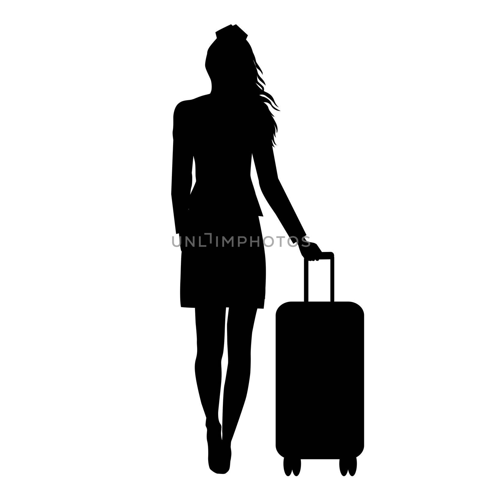 Silhouette of stewardess woman isolated on white background