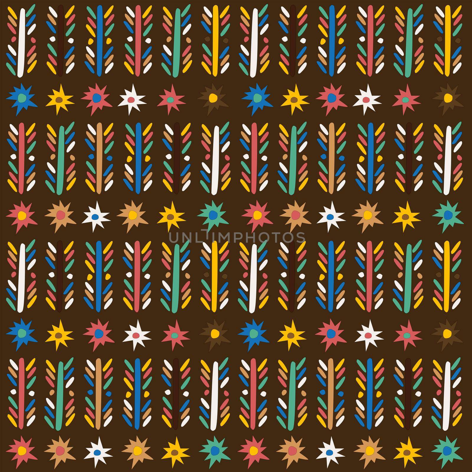 African seamless background with flowers, stripes and stars
