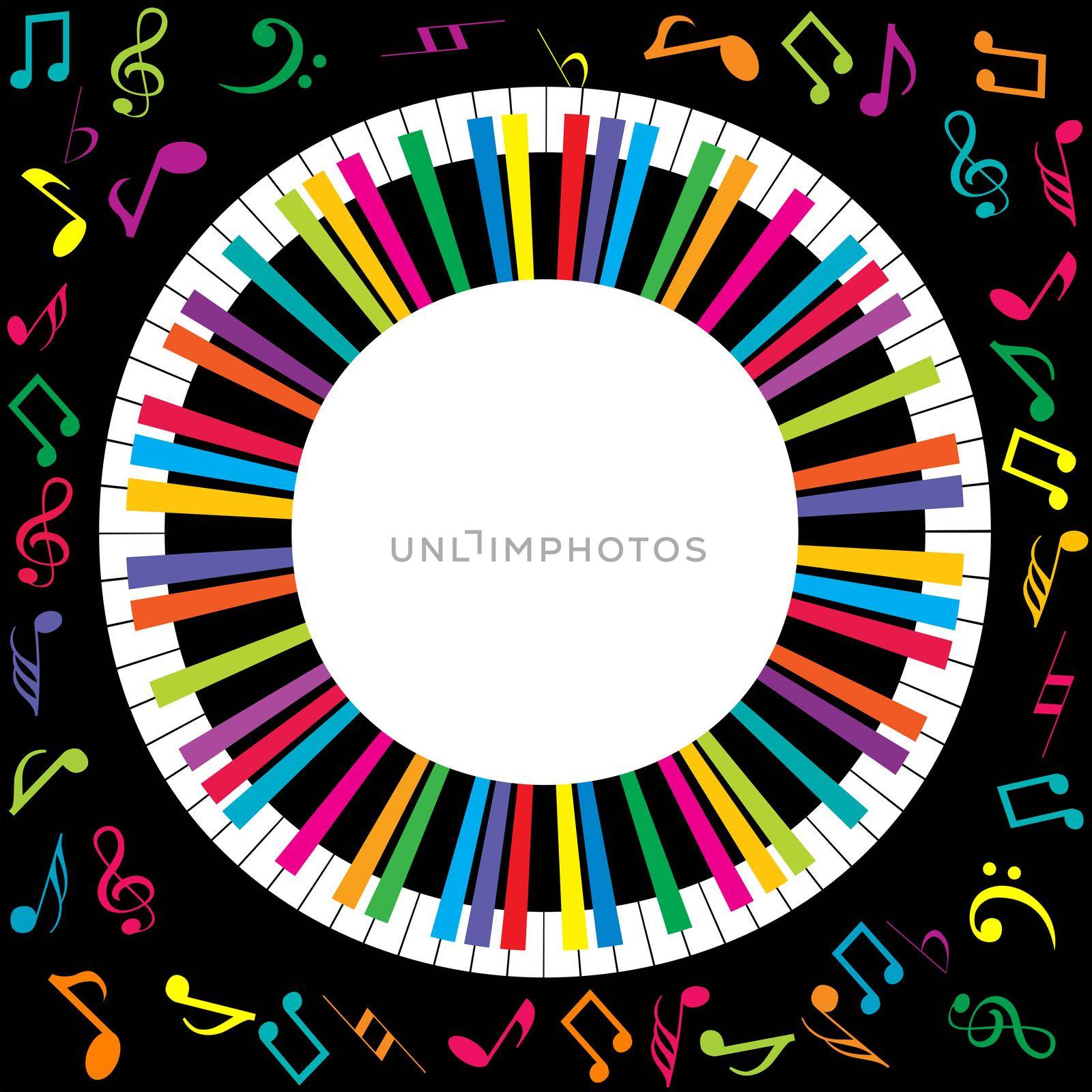 Musical poster with abstract colorful piano and musical notes