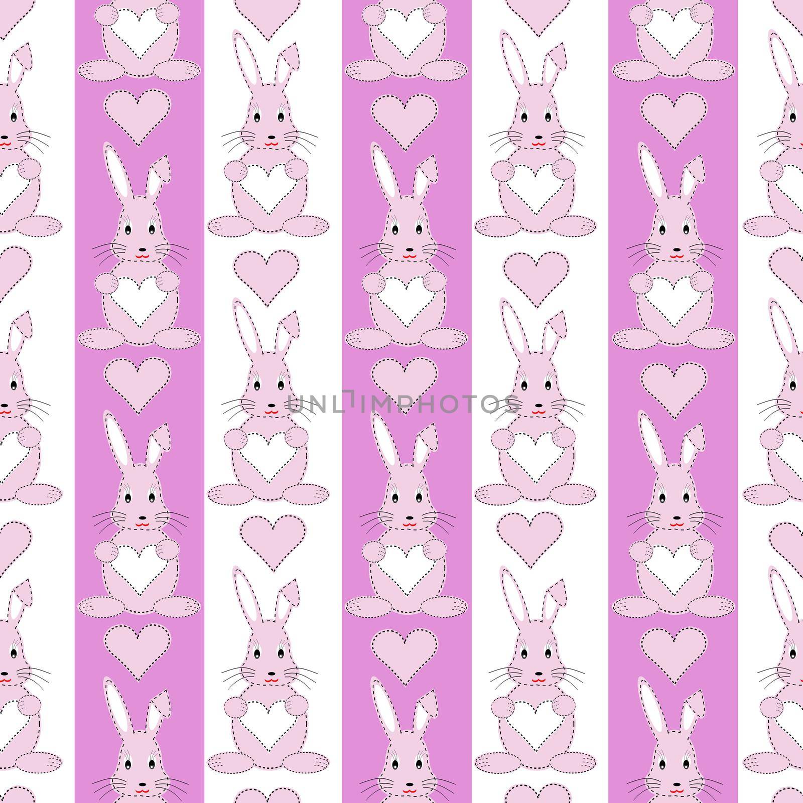 Pink and white seamless pattern with bunny for baby girls, wrapping paper by hibrida13