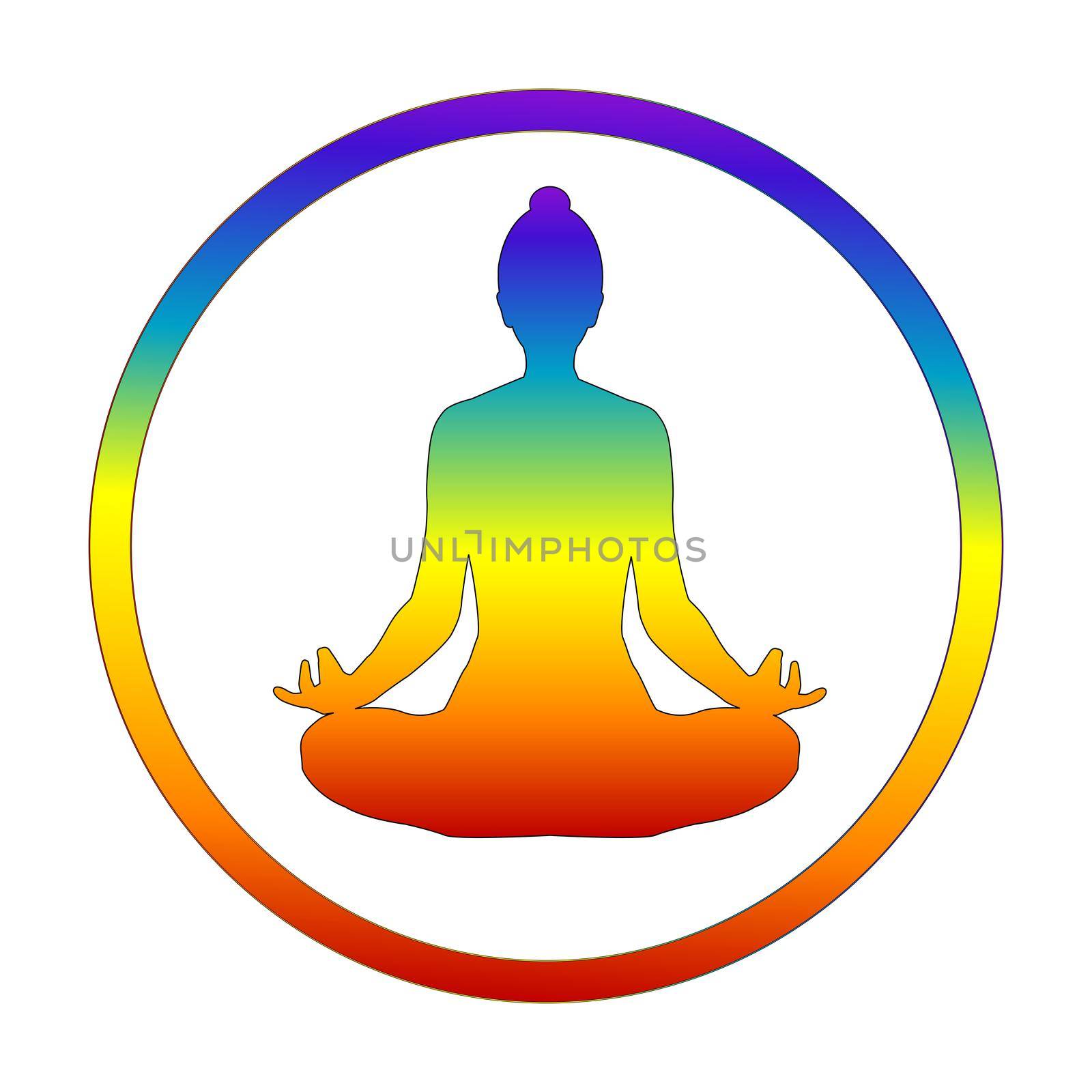 Silhouette of yogi in lotus position in chakra colors by hibrida13