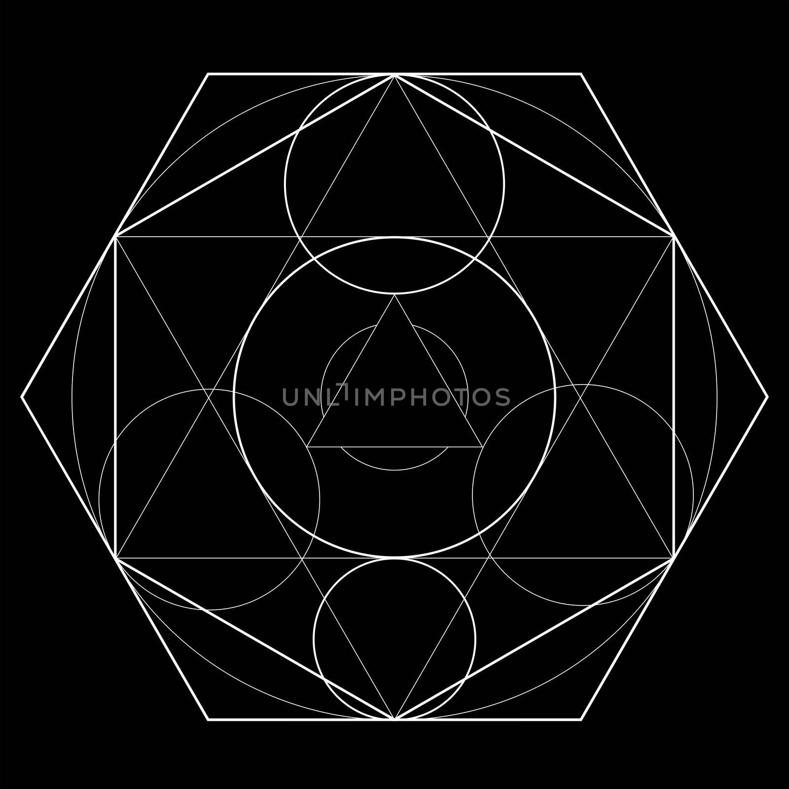 Symbol of alchemy and sacred geometry on black background