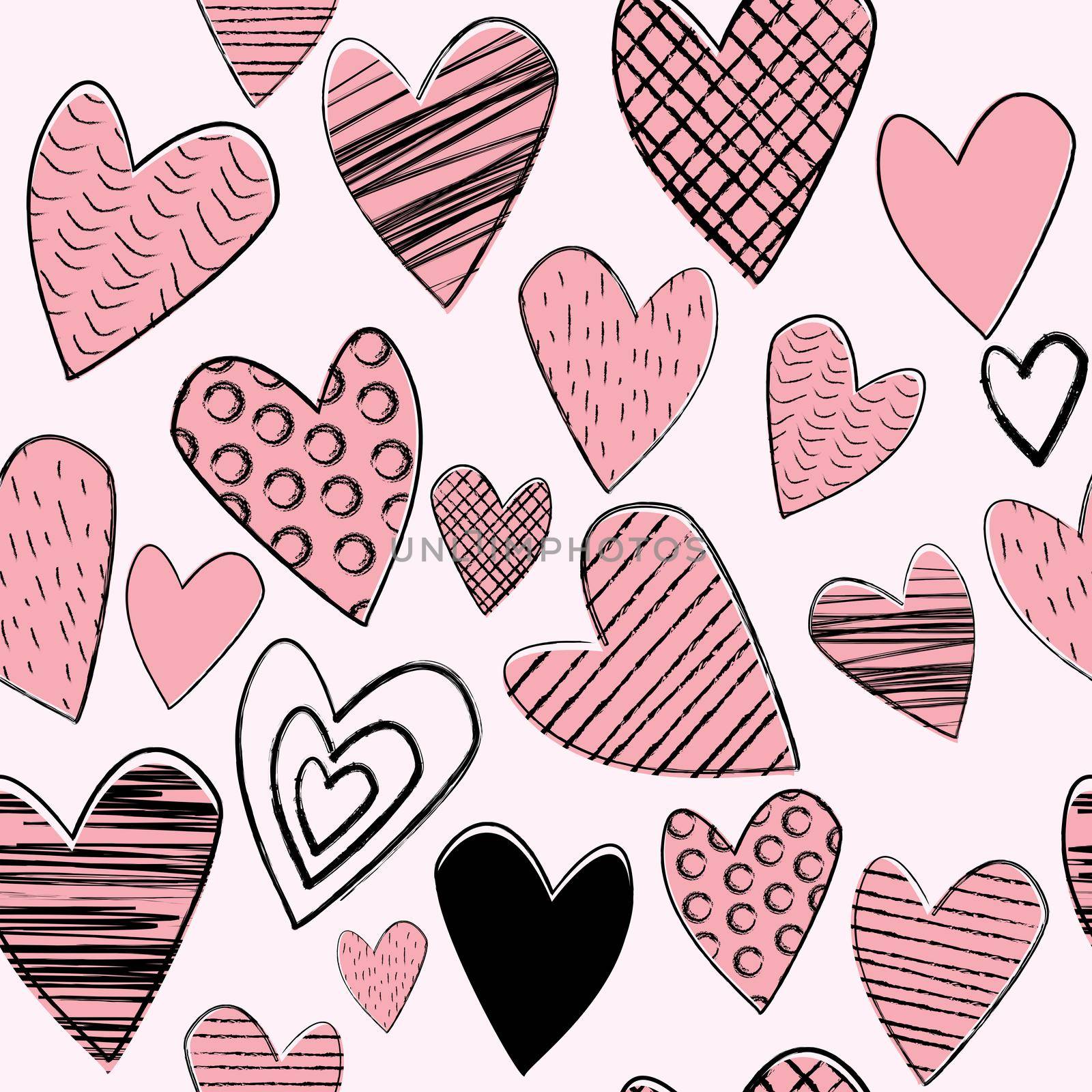 Doodle pink hearts seamless background by hibrida13