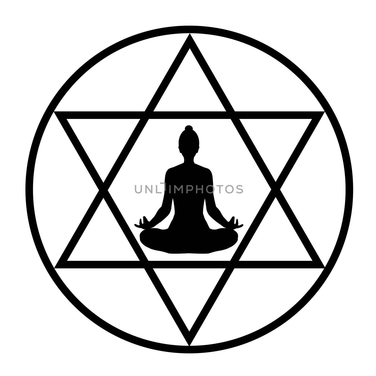 Simple drawing with a yogi in the lotus position in a stylized pentagram by hibrida13