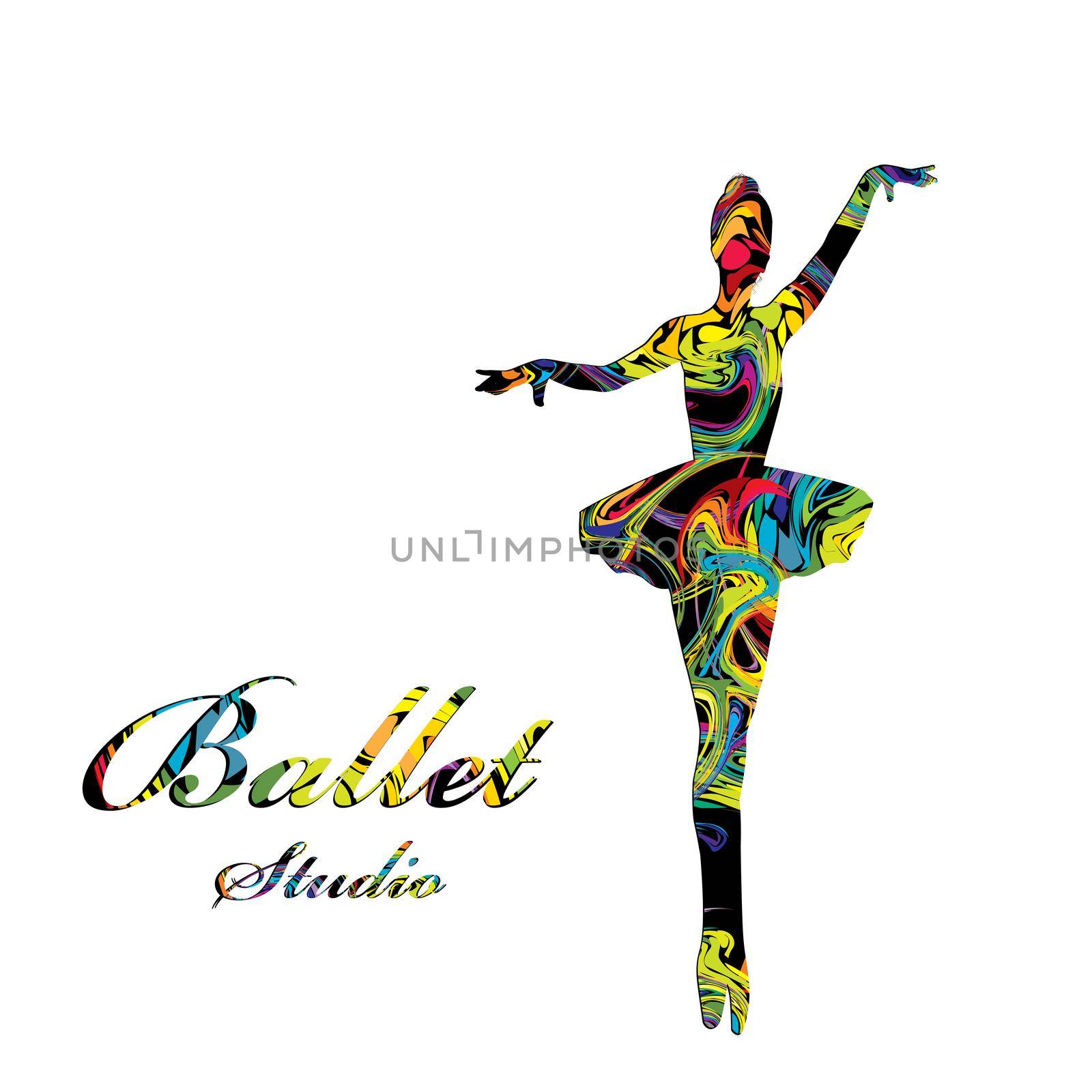 Ballet studio poster with colored silhouette of ballerina by hibrida13