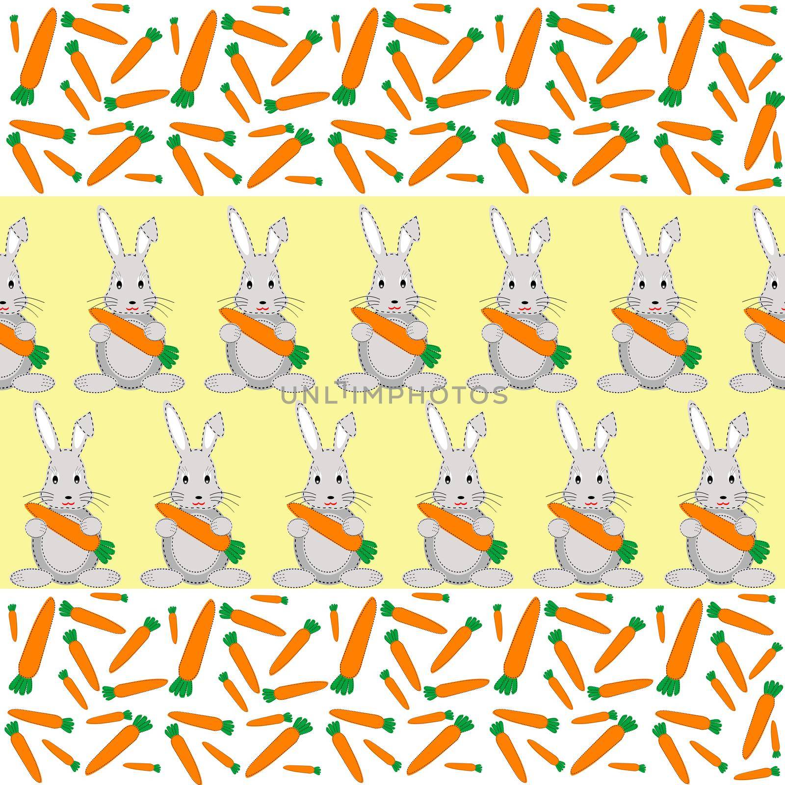 Rabbits and carrots seamless pattern on yellow background by hibrida13
