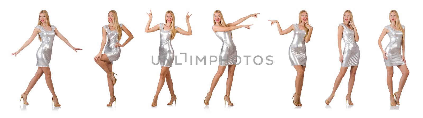 Young woman in silver dress isolated on white by Elnur
