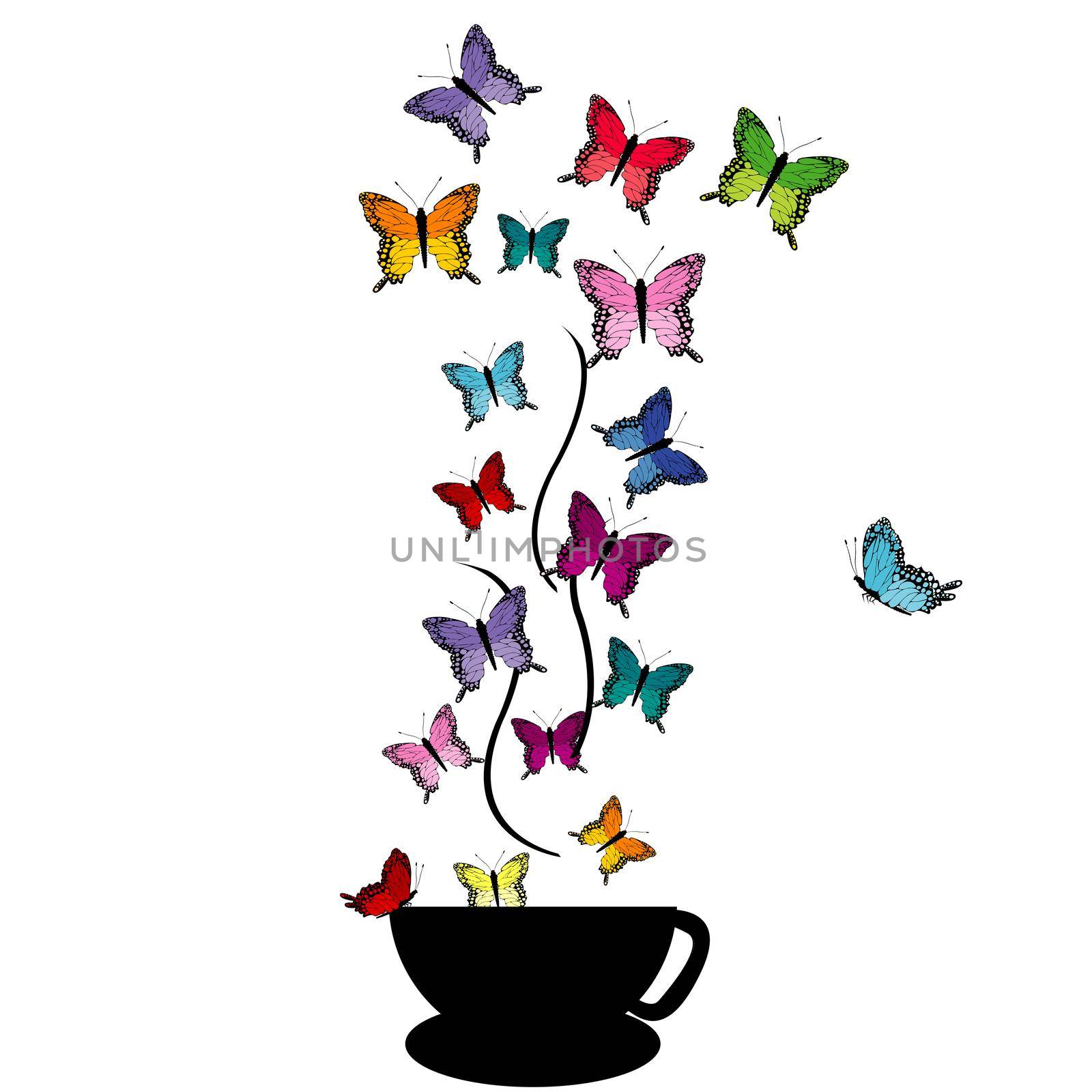 Abstract cup with colored butterflies by hibrida13