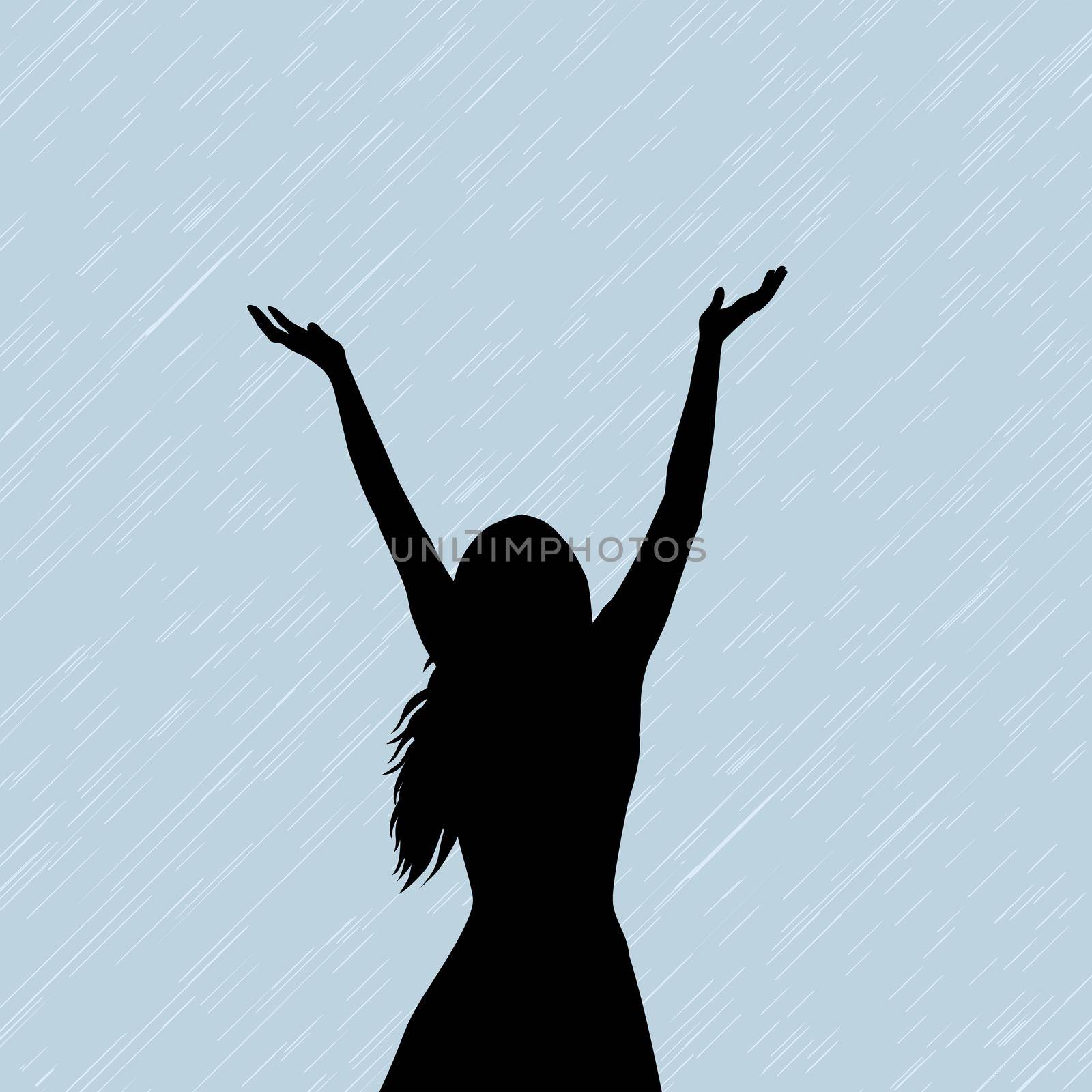 Silhouette of a woman hwo enjoy the rain