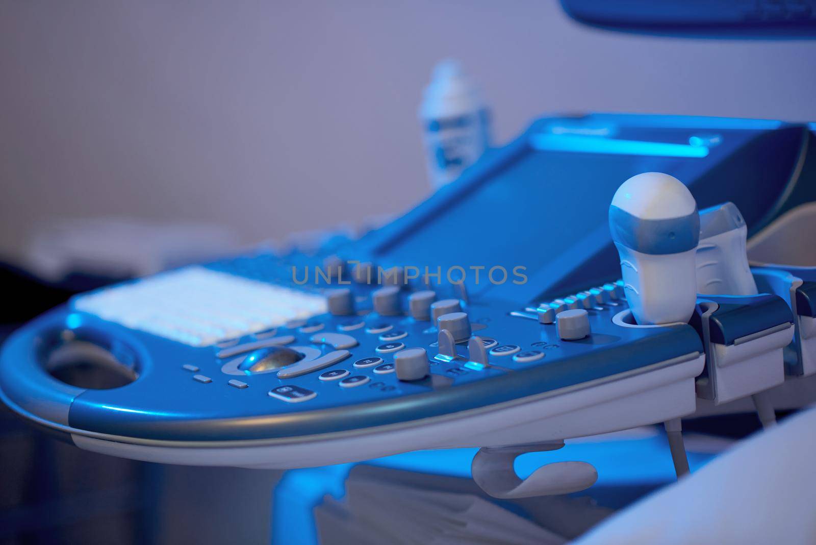 Cropped close up of a modern medical equipment at the hospital ultrasound scanning machine copyspace technology medicine healthcare people concept.