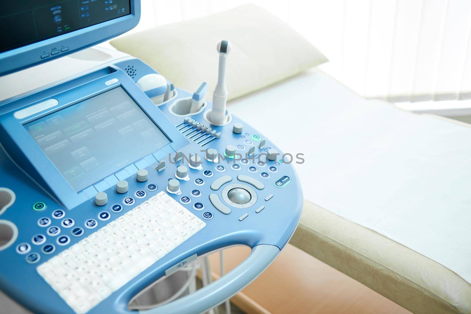 Cropped shot of medical equipment. Ultrasound scanning machine at the hospital copyspace modern technology computerized medicine healthcare people computer concept.