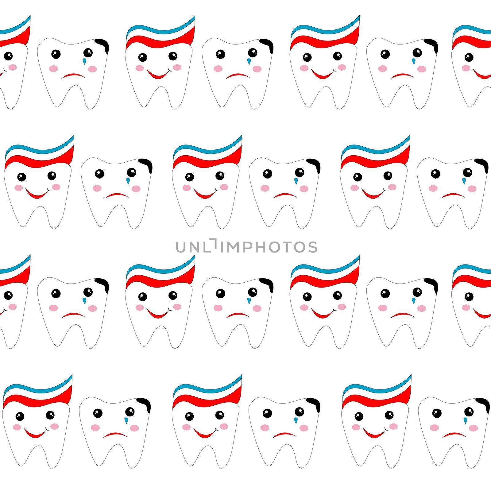 Smiling and upset cartoon teeth seamless pattern by hibrida13
