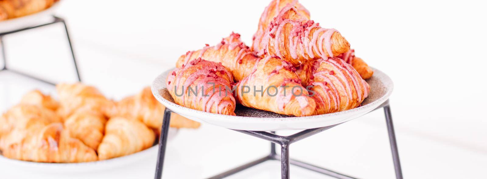 Pastry, cookies and croissants, sweet desserts served at charity event - food, drinks and menu concept as holiday background banner for luxury brand design