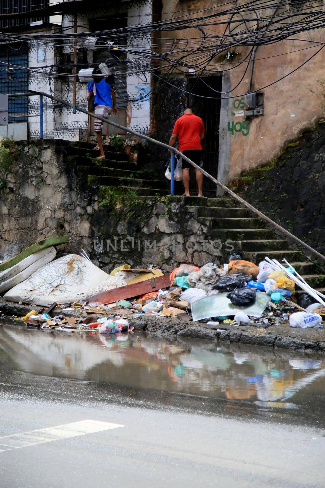 salvador, bahia, brazil - july 2, 2021: accumulated garbage on a pedestrian street in Salvador city.