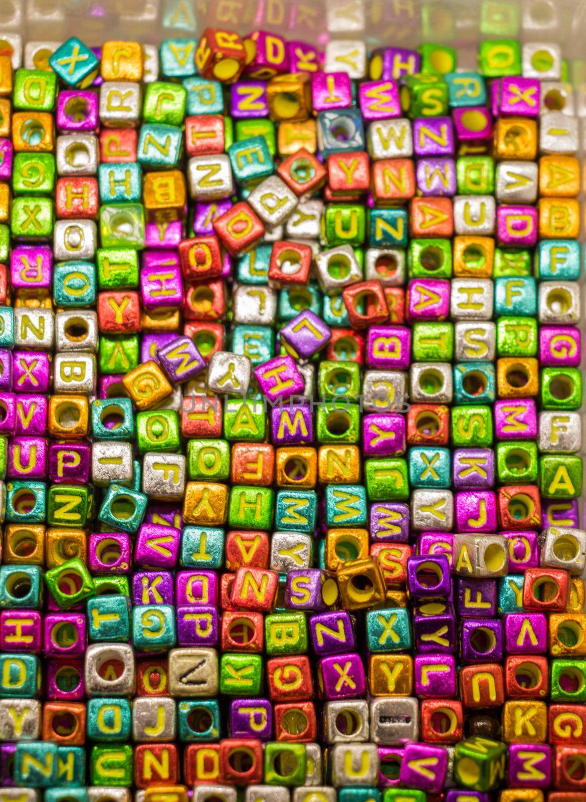 Colorful alphabet letter cubes in view