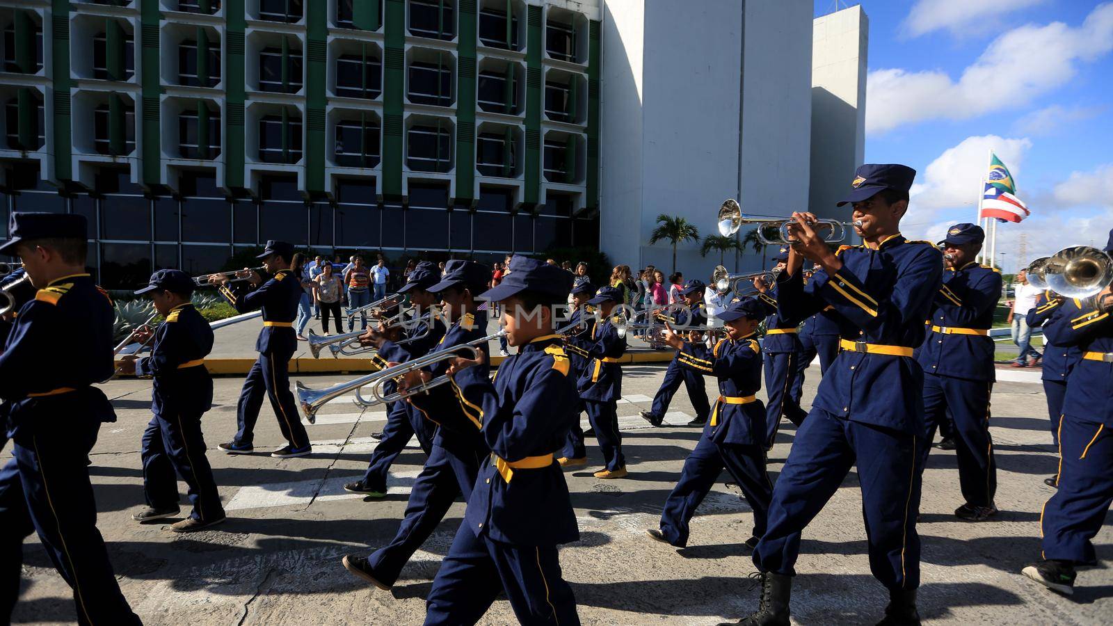 salvador, bahia, brazil - october 14, 2016: Members of the Bahia State Public School's fanfare are seen during a performance at the Centro Administrativo da Bahia in the city of Salvador.