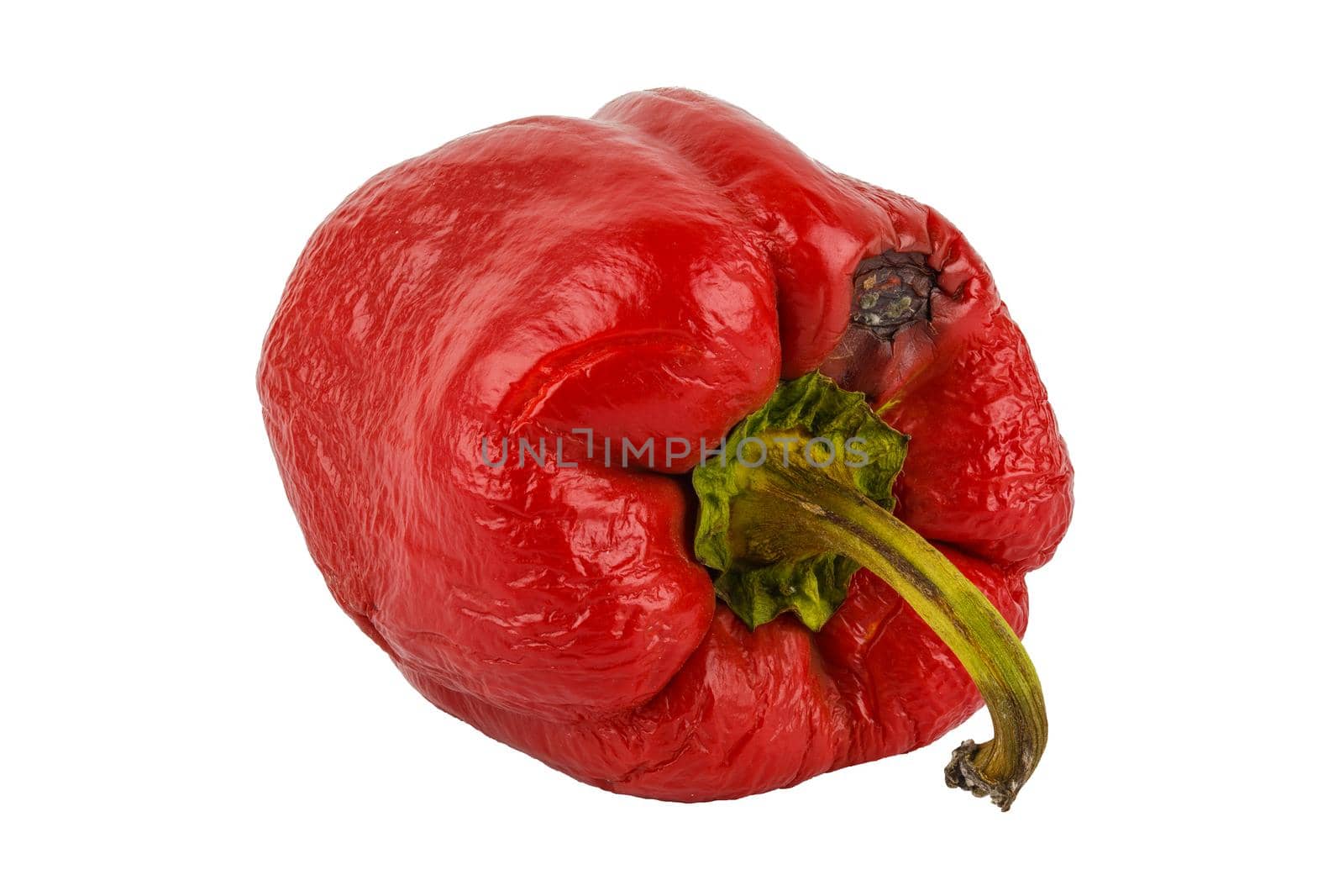 rotten red bell pepper isolated on white background.