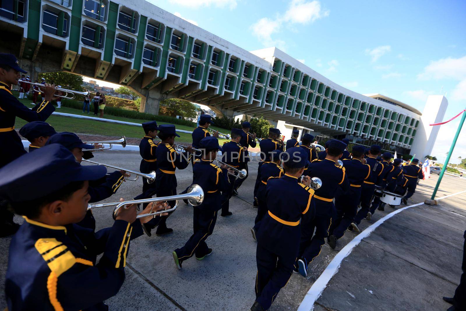 salvador, bahia, brazil - october 14, 2016: Members of the Bahia State Public School's fanfare are seen during a performance at the Centro Administrativo da Bahia in the city of Salvador.