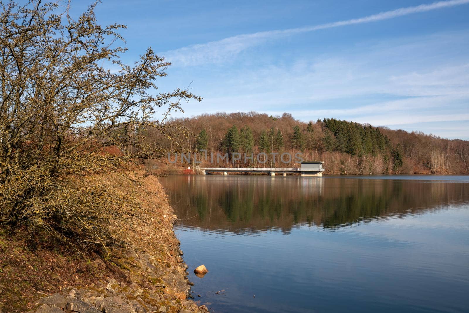 Panoramic image of Dhunn water reservoir, Bergisches Land, Germany