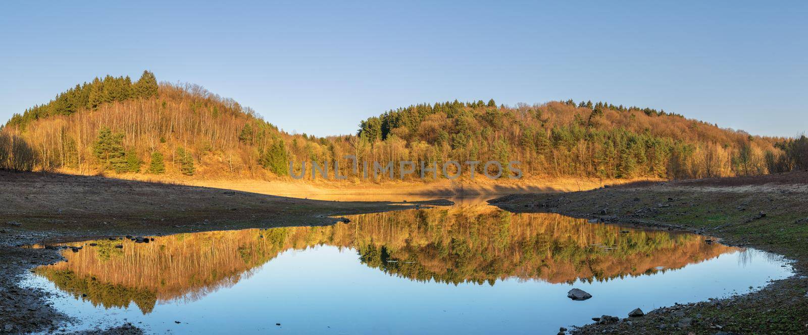 Panoramic image of Dhunn water reservoir, Bergisches Land, Germany