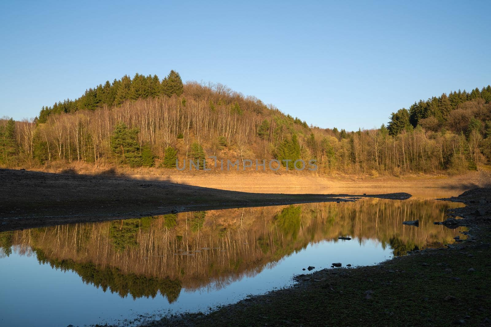 Panoramic image of Dhunn water reservoir, Bergisches Land, Germany