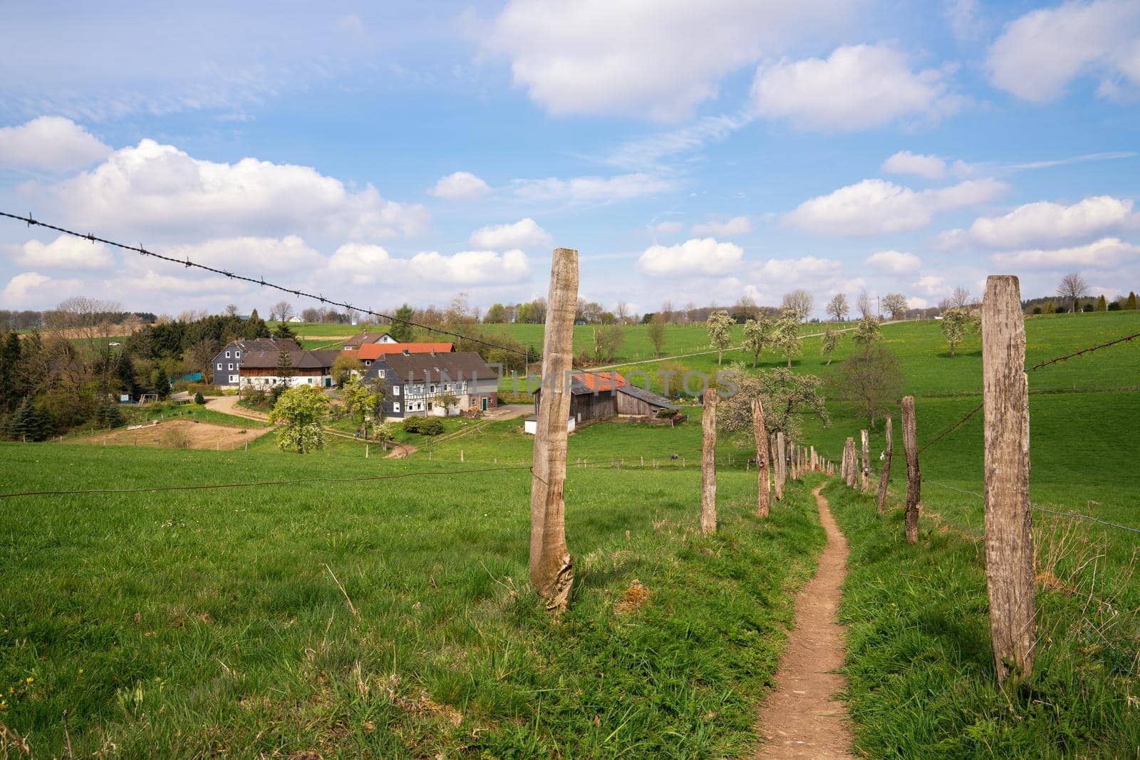 Panoramic landscape along the long distance hiking trail Bergischer Panoramasteig, Bergisches Land, Germany