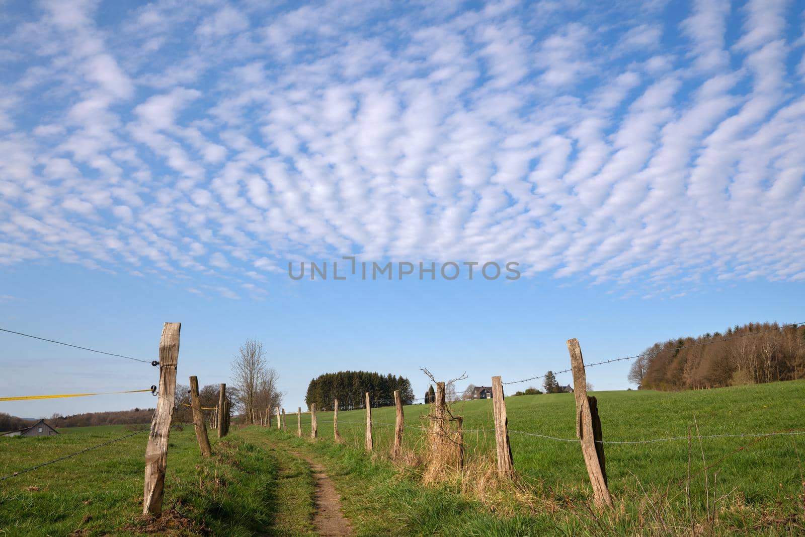 Panoramic landscape along the long distance hiking trail Bergischer Panoramasteig, Bergisches Land, Germany
