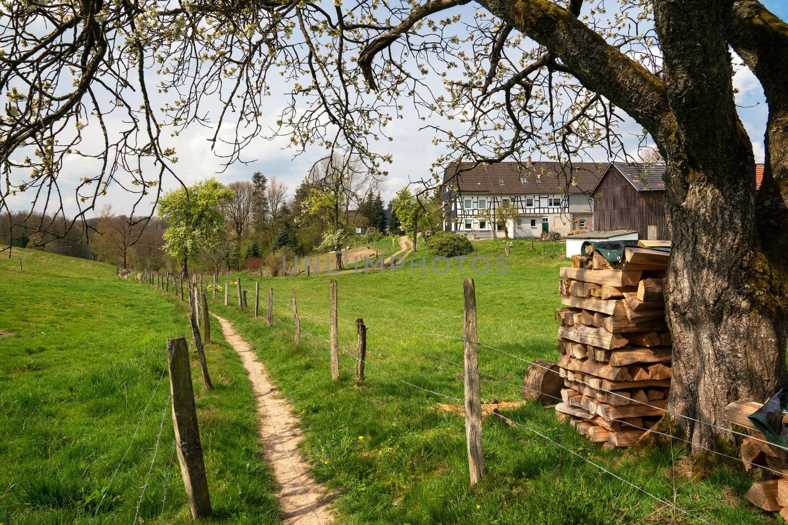 Panoramic landscape along the long distance hiking trail Bergischer Panoramasteig, Bergisches Land, Germany