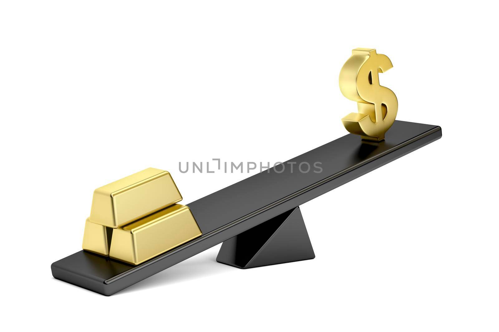 Gold bars and dollar sign on seesaw by magraphics