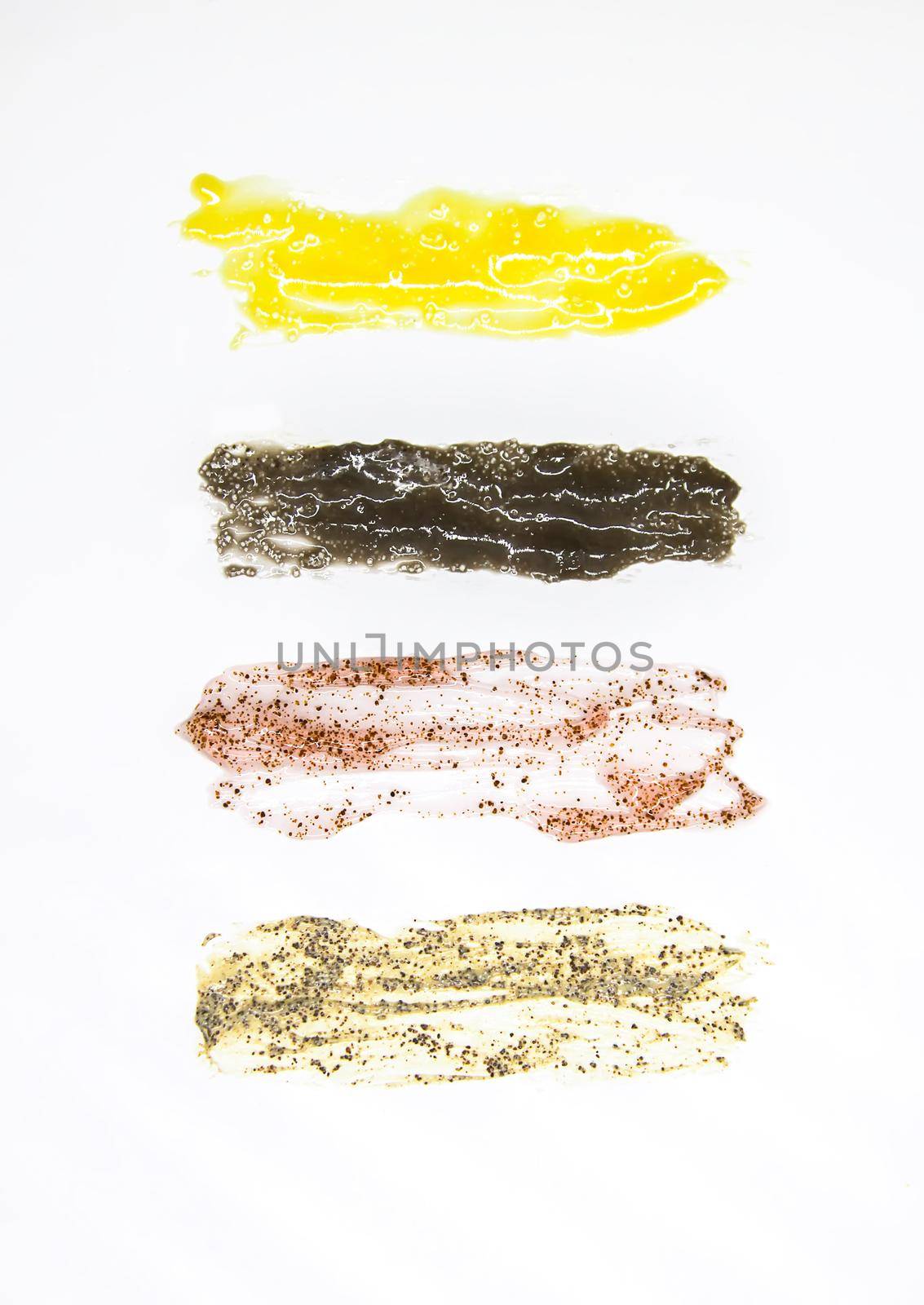 Samples of natural scrub on white background.