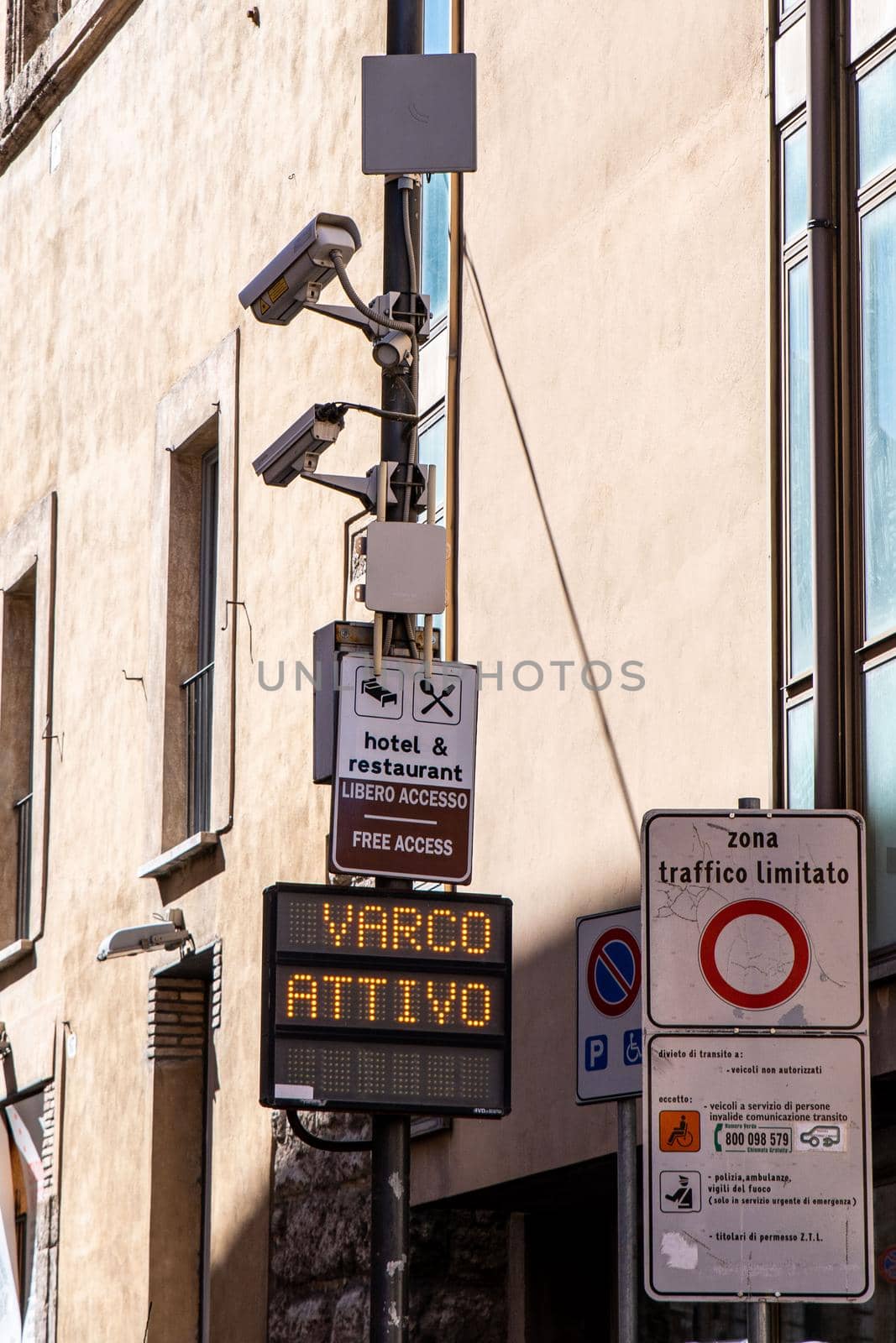 rieti.italy july 06 2021:cameras of the electronic gate in the historic center