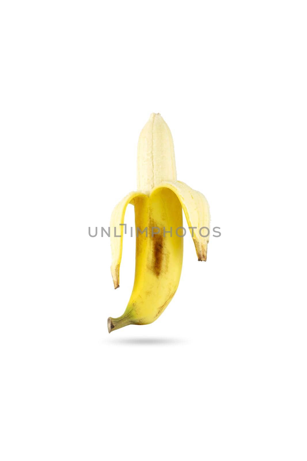 Single ripe yellow color banana isolated on white background.