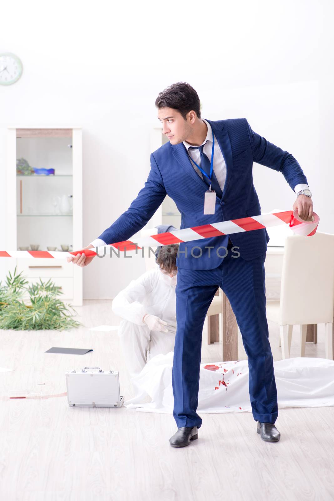 Forensics investigator at the scene of office crime