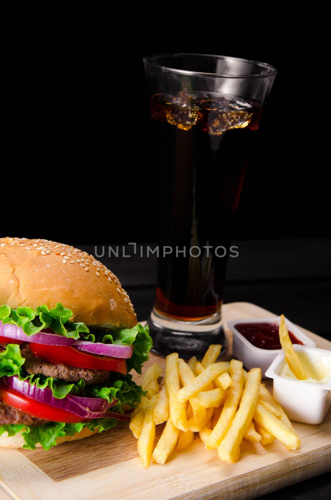 Burger served in bun in nutrition fast food concept