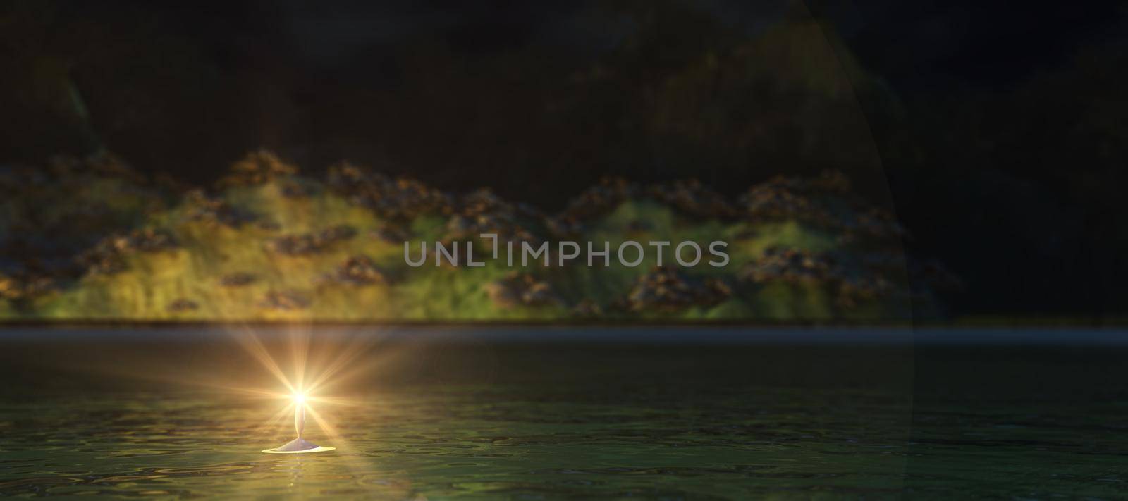 Abstract night background with candles in the water by alex_nako