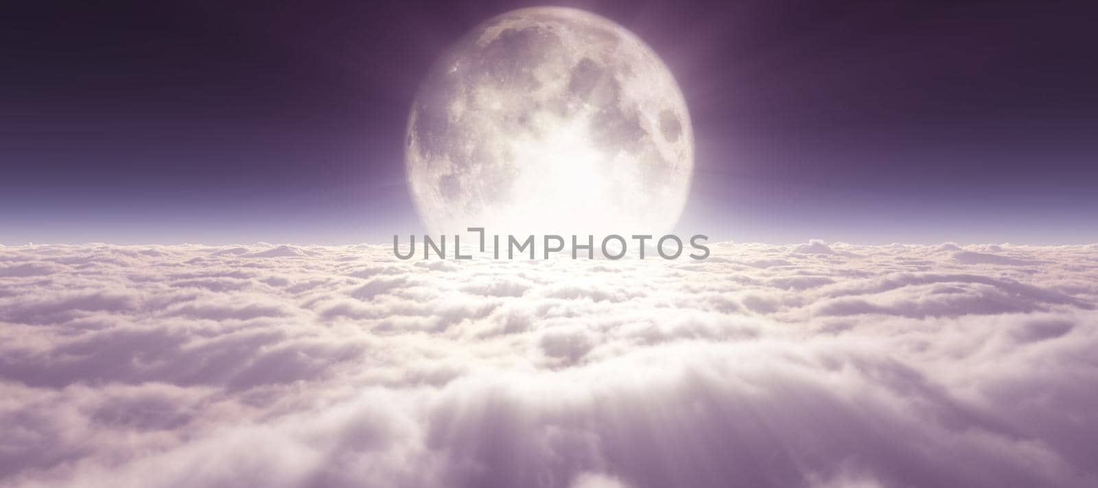 above clouds full moon illustration, 3d rendering