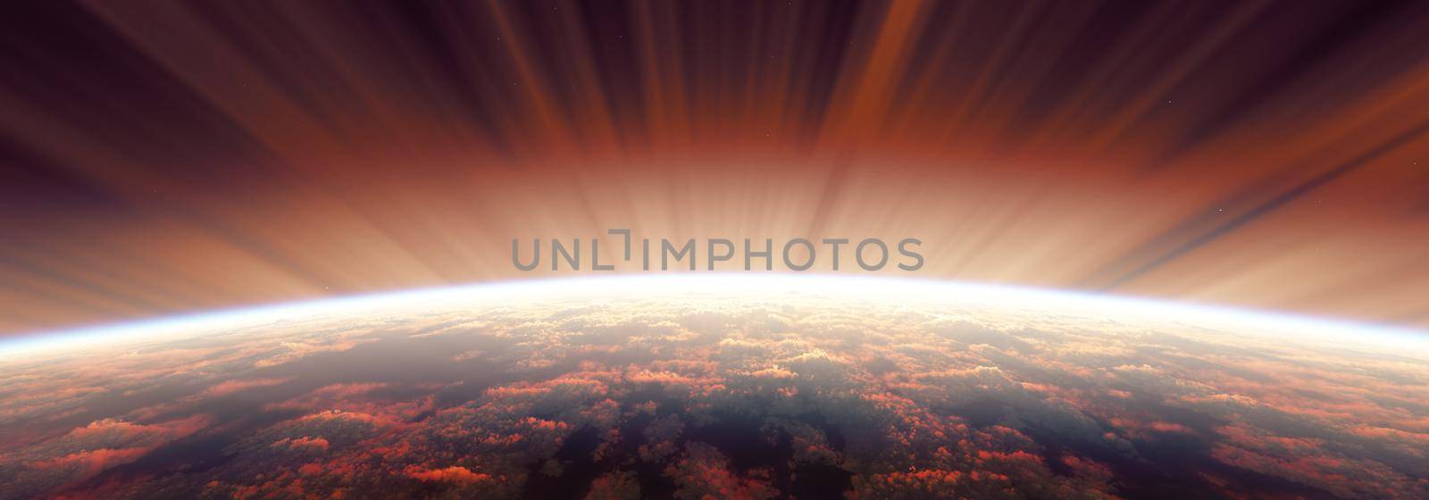 sunrise from space aurora, 3d rendering by alex_nako