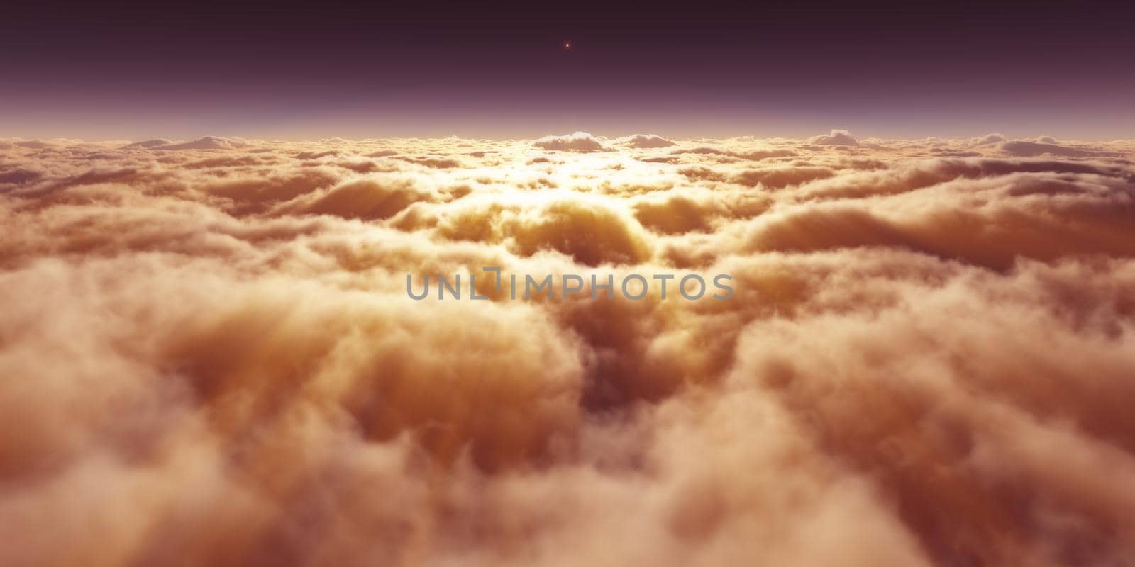 dream fly above clouds ray light, 3d rendering illustration