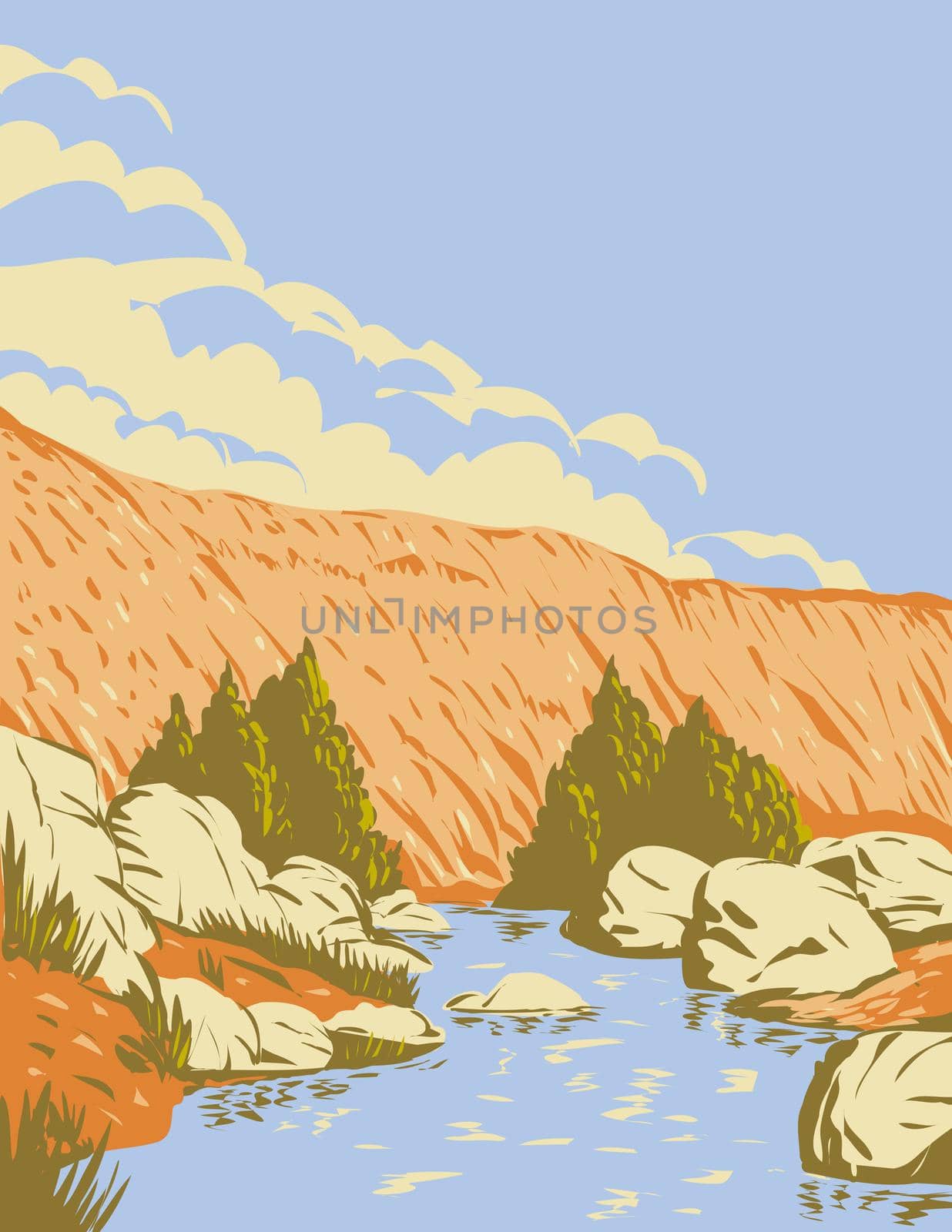 Badger Springs Canyon and the Agua Fria River Located in Agua Fria National Monument in Arizona USA WPA Poster Art by patrimonio