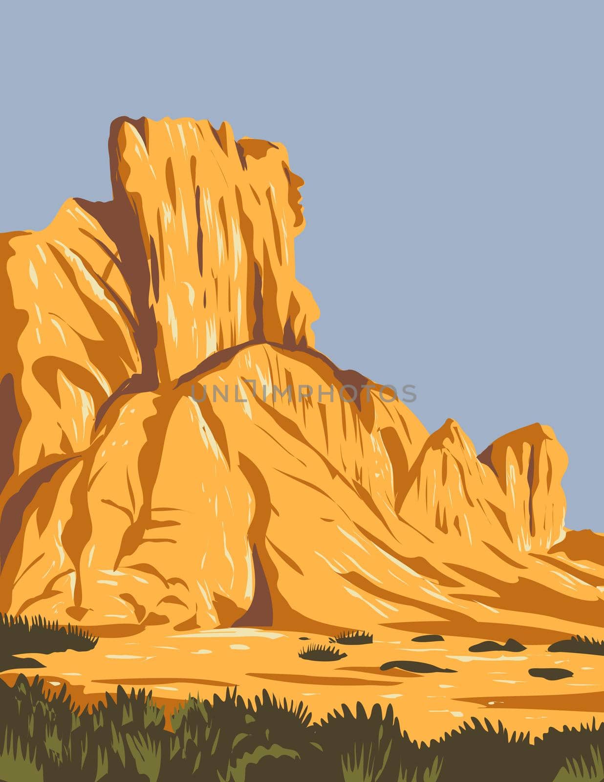 Narrow Faulted Mountain Chains and Flat Arid Valleys or Basins Within Basin and Range National Monument in Lincoln and Nye County Nevada USA WPA Poster Art by patrimonio