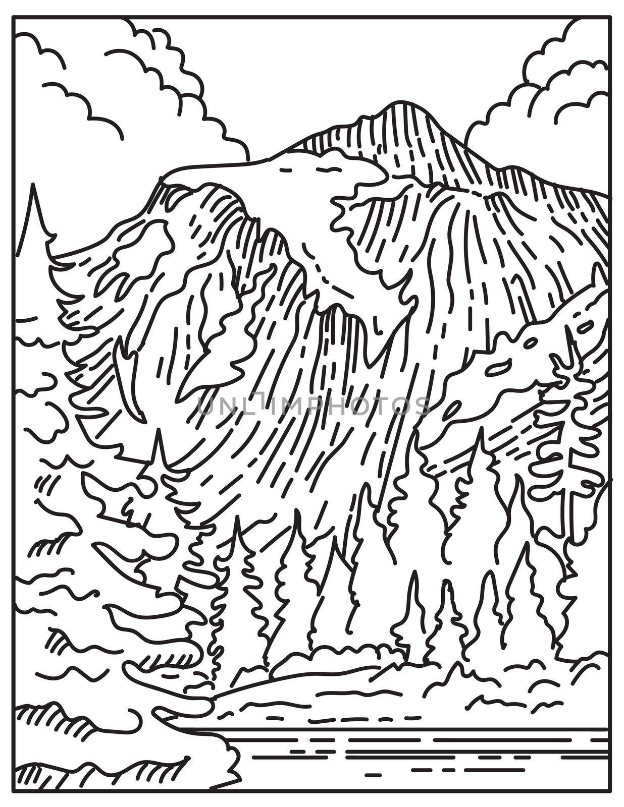 North Cascades National Park Located in Northern Washington State United States Mono Line or Monoline Black and White Line Art by patrimonio