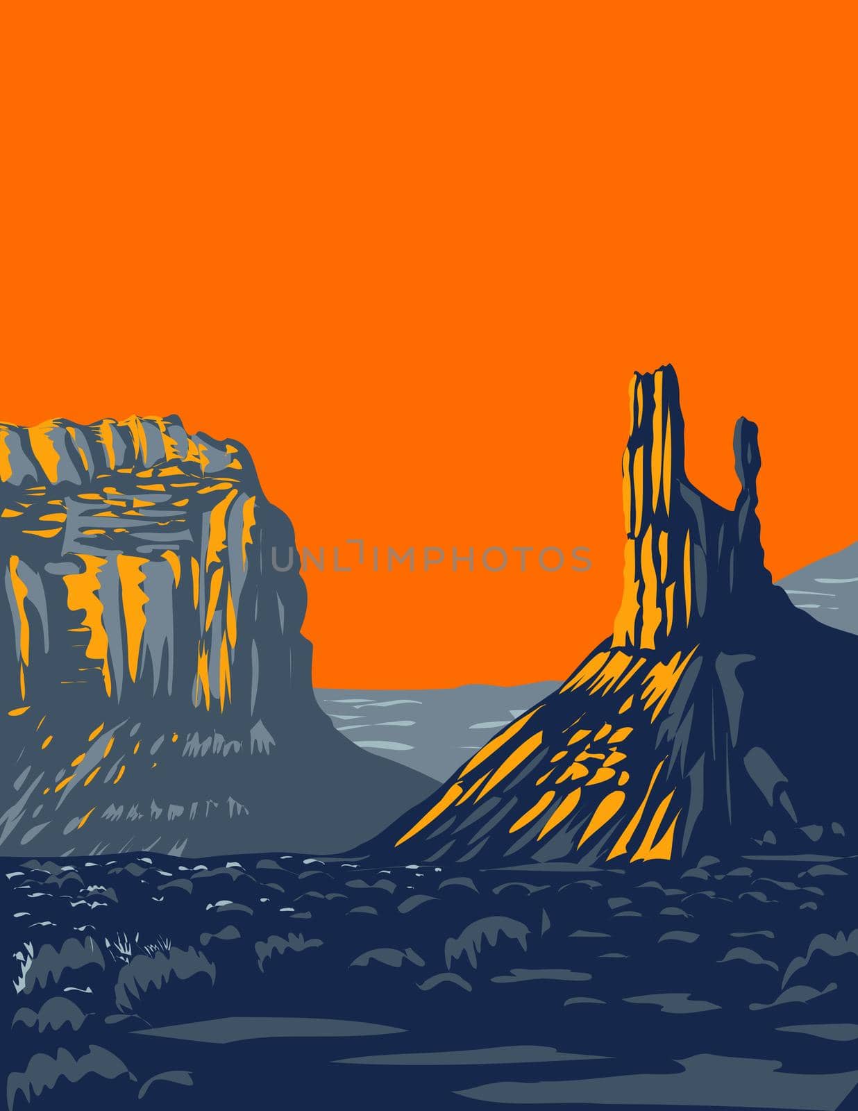 Mesas Buttes and Towers in Valley of the Gods Formerly Part of Bears Ears National Monument Located North of Monument Valley near Bluff Utah USA WPA Poster Art by patrimonio