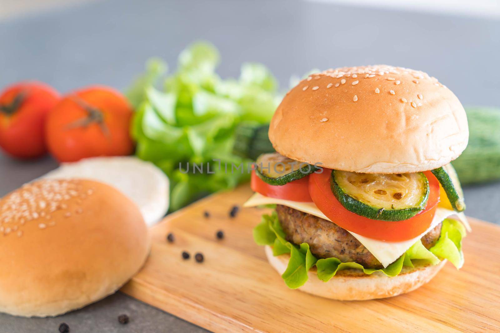 burger on wood plate  - American food