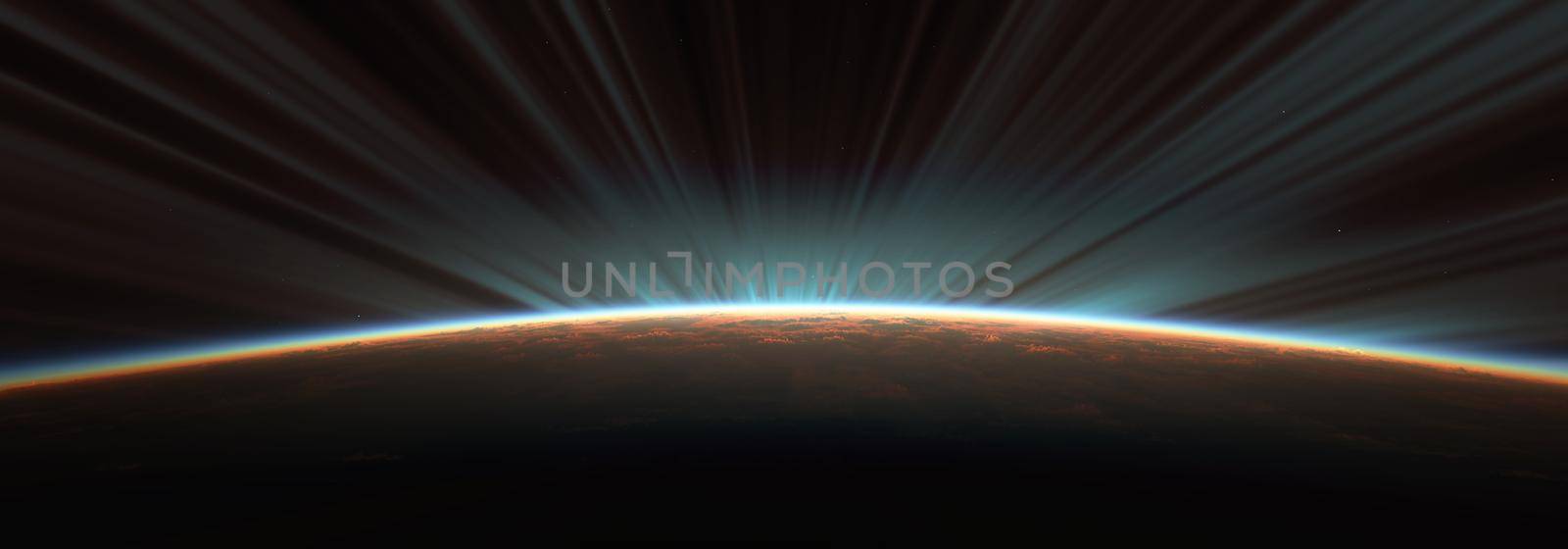 sunrise from space aurora, 3d rendering by alex_nako